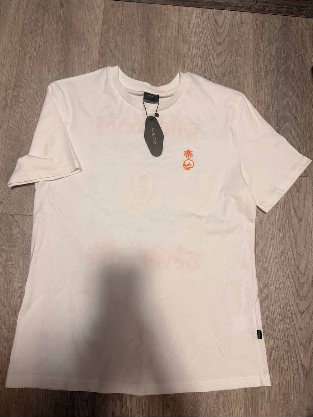 PECO Off-White Short Sleeve Crewneck T-Shirt with Orange Palm Logo